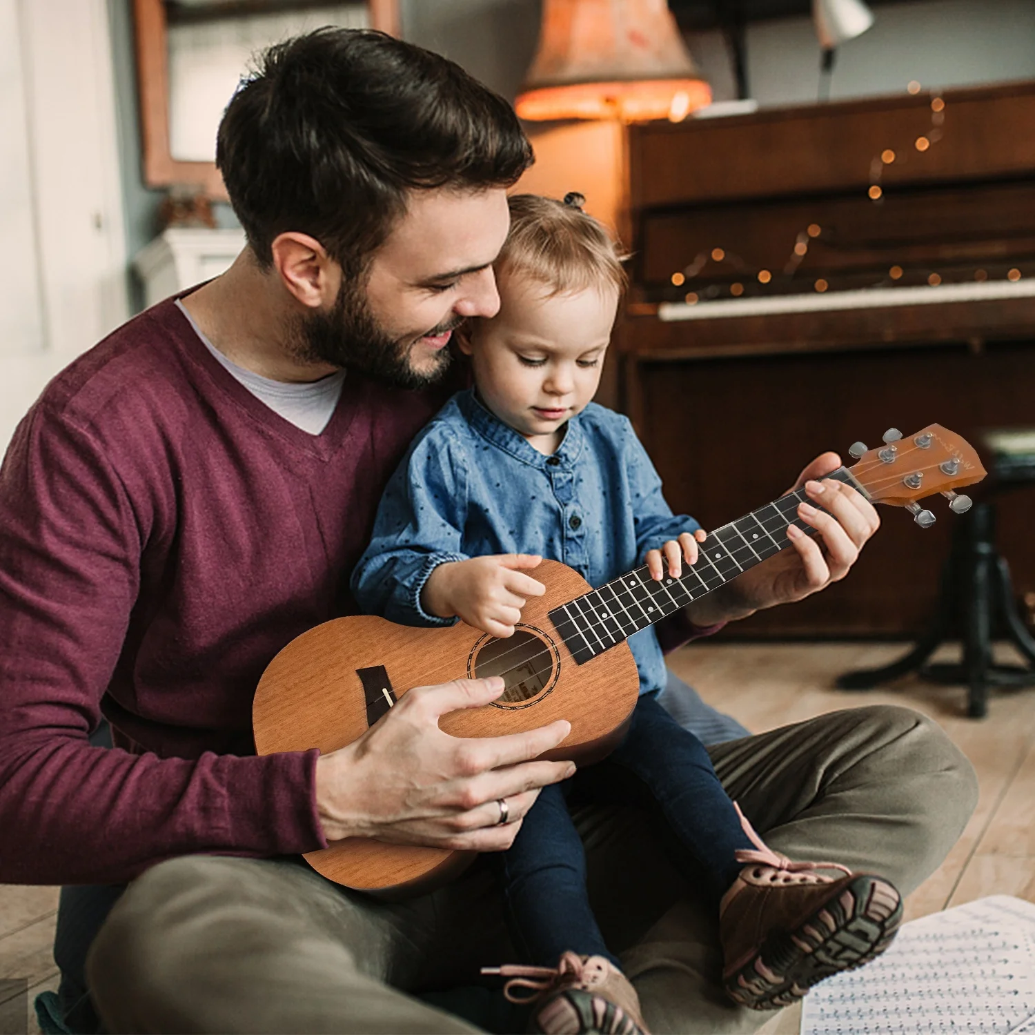 Oem custom high quality instrument guitar ukelele 21 23 26 30 inch soprano concert tenor baritone 4 string mahogany wood ukulele