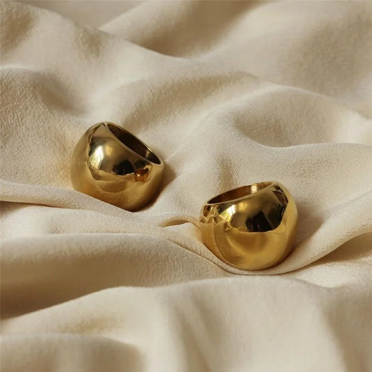 Minimalist Stainless Steel Statement Ring Engravable 18K Gold Plated Large Crescent Chunky Wide Dome Ring for Women