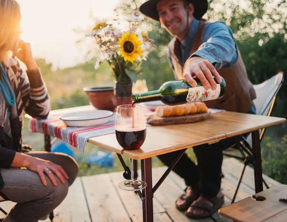 Mesa Comedor Folding Portable  Wine Glass Holder  100% Natural Wood Bamboo Table For Traveling Outdoors Use