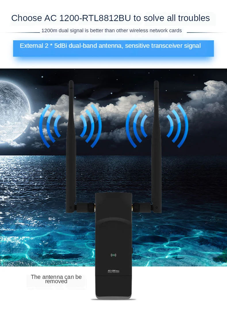 Gigabit Network Card 2.4 and 5.8GHz USB 3.0 WiFi Receiver Dual band Wireless Wifi Adapter