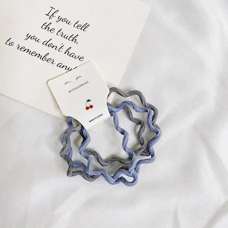 MIO Korean Hair Tie Cute Wavy Soft Colorful Baby Black Hair Ties Custom Elastic Band Rubber Bands Fabric Hair Accessories