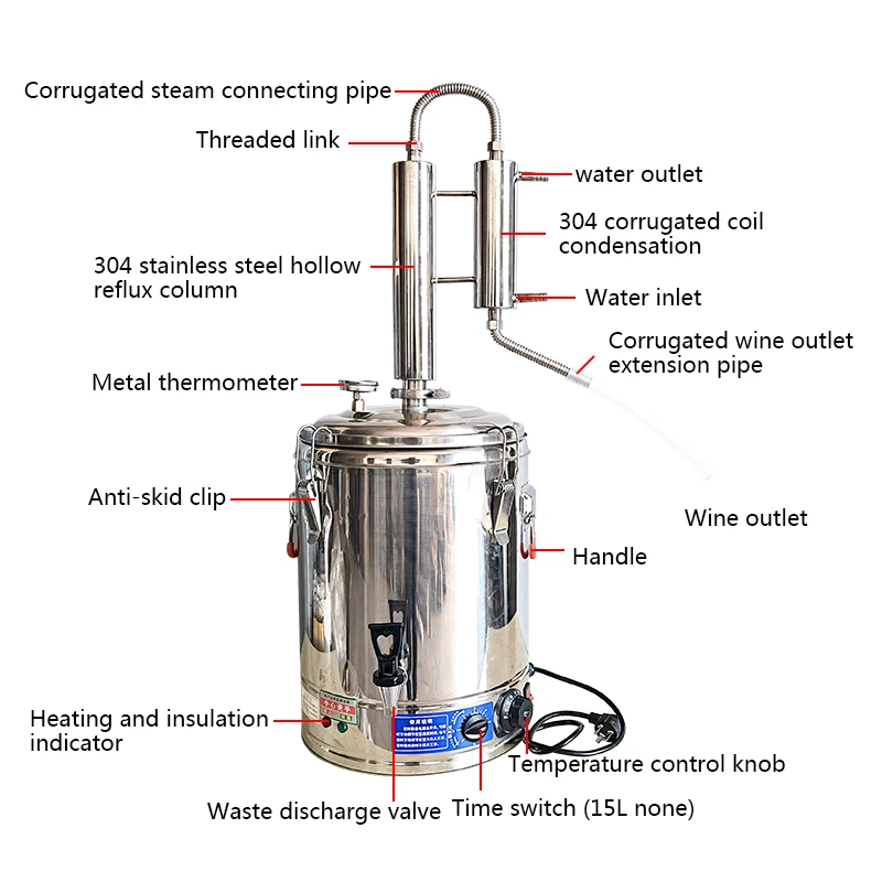 15L25L33L50L70L 220V50HZ household stainless steel still distilled water machine Moonshine Whiskey Brandy Twin Tower toaster