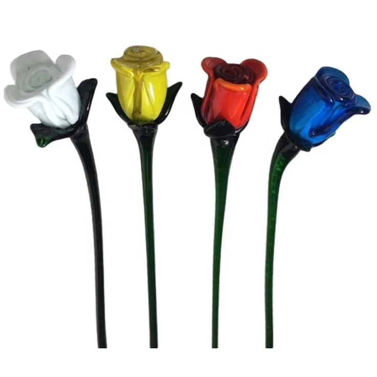 Hand Made Folk Art Glass Rose Home Decoration Long Stem Glass Tulip Murano Glass Figurine Modern Hand Blown Flower