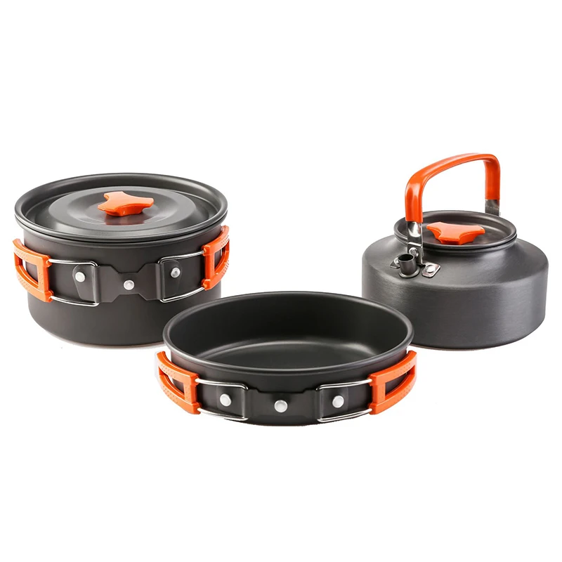 CPK-PT020 Portable Folding Stainless Steel Utensils Outdoor Cooking Equipment Teapot Kettle Aluminum Camping Cookware Set