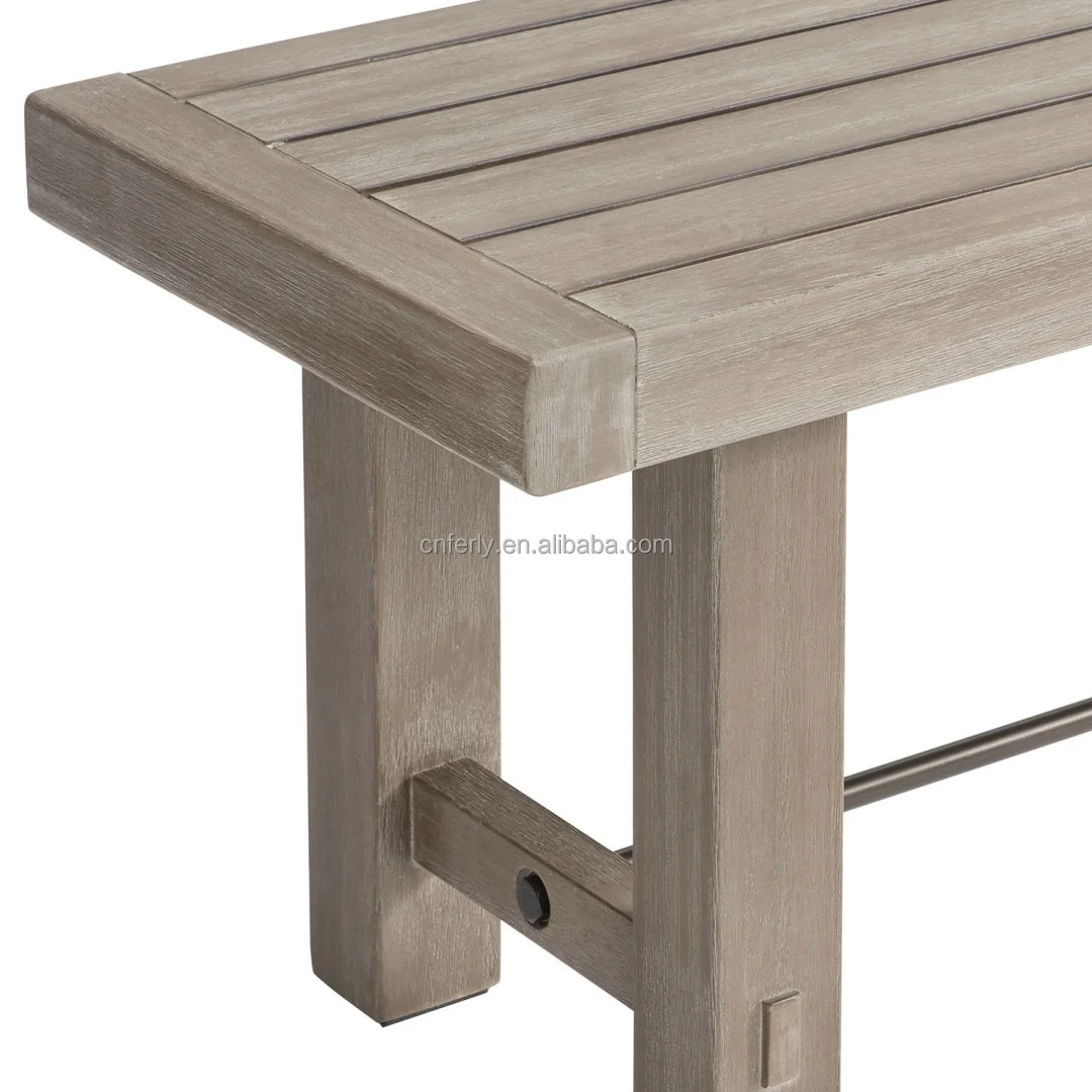 Ferly Modern Backyard Outdoor Patio Furniture Dining Table With Concrete Top Teak Set Wooden Bench Garden Table And Chair Set