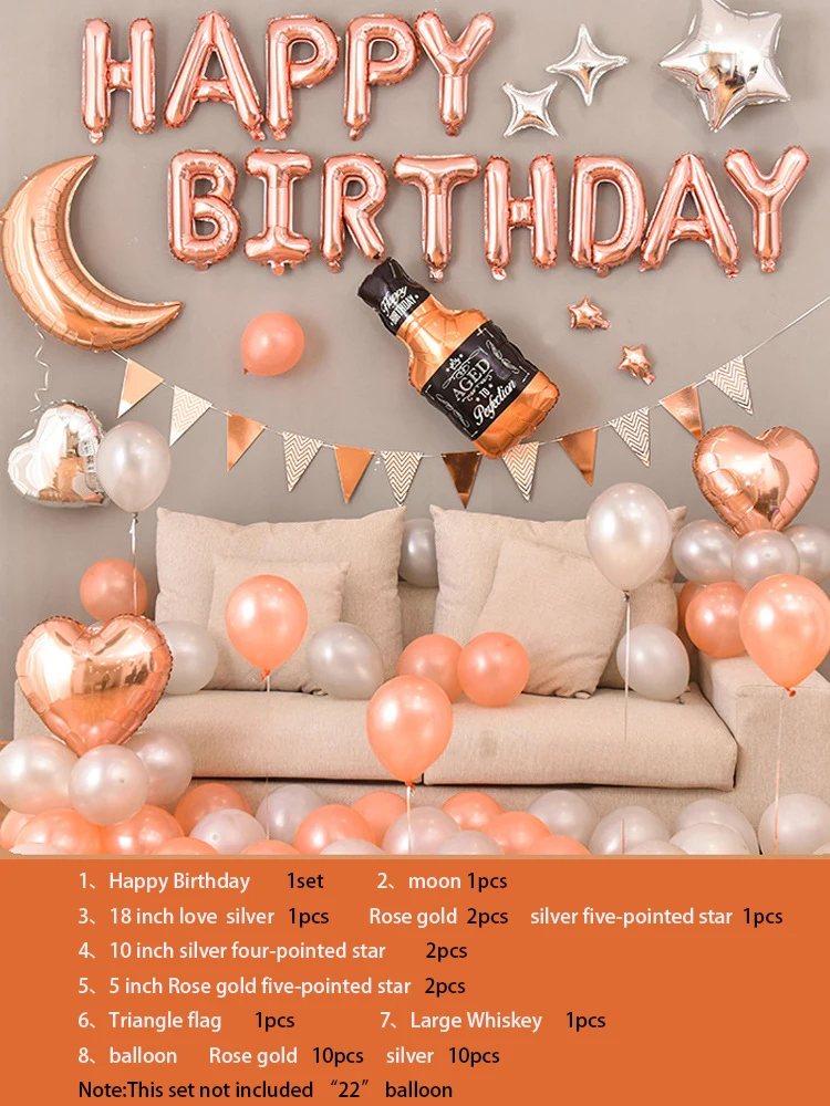 PartyForever Rose Gold Happy Birthday Balloons Banner Set for Her Birthday Party Decorations and Supplies Kit for Women and Girl