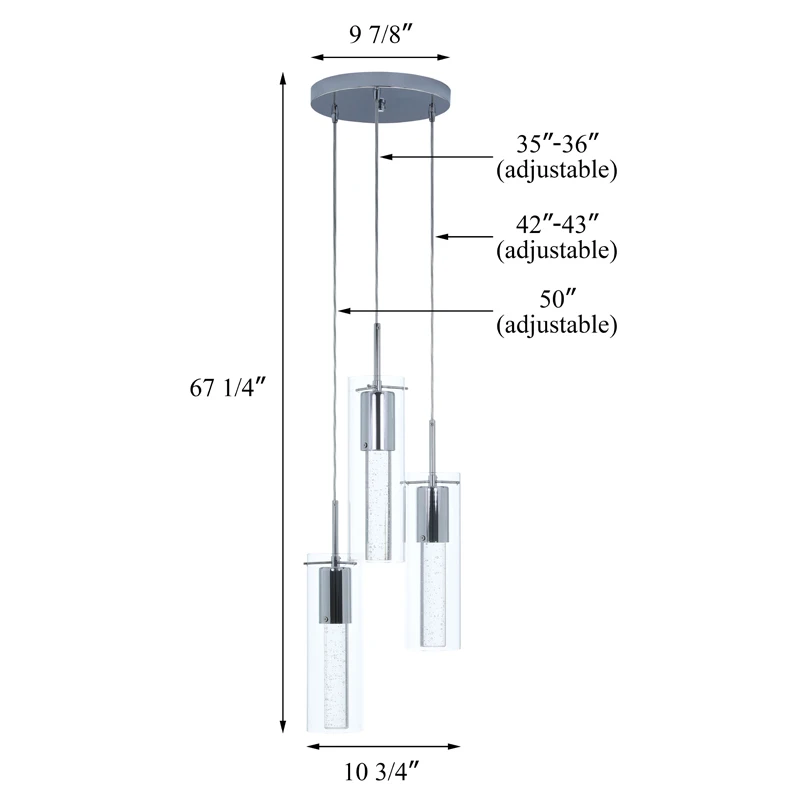 Wholesale 3 Light Pendant Modern Hanging  Crystal Cluster Light for Kitchen Pendant Light