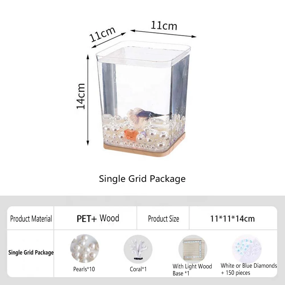 Small Betta Fish Tank, Stackable Mini Fish Tank Aquarium Tank Kit, 3/5 Gallon Rectangular Fish Bowl
