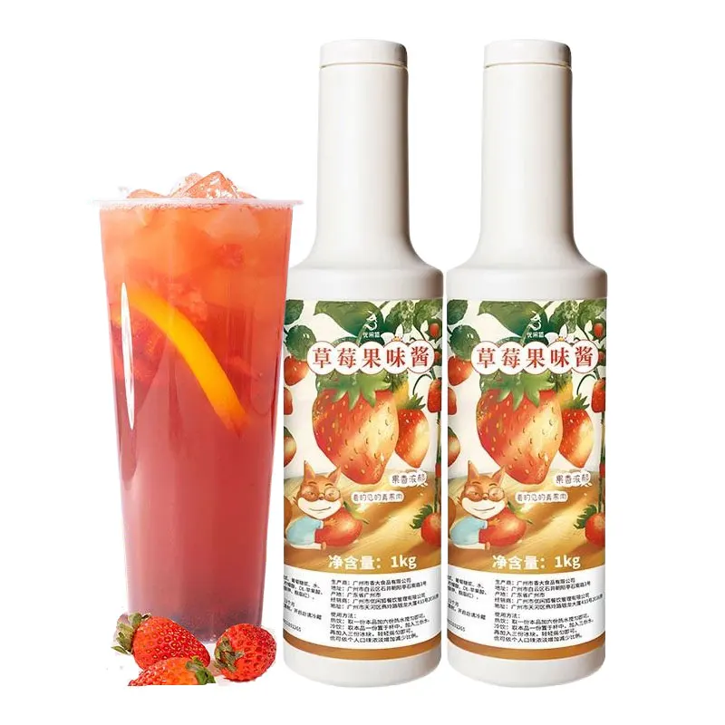 Оптовая продажа Лидер продаж 1 кг оптом сладкий фруктовый ароматизатор концентрированный клубничный сок джем сироп пузырьковый чай