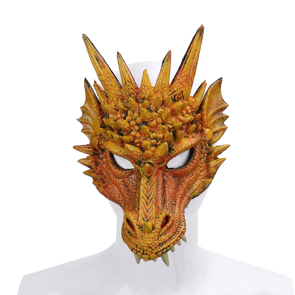 Halloween Party Costume Soft PU Foam 3D Dragon Cosplay Mask for Mardi Gras Men Red Green Blue