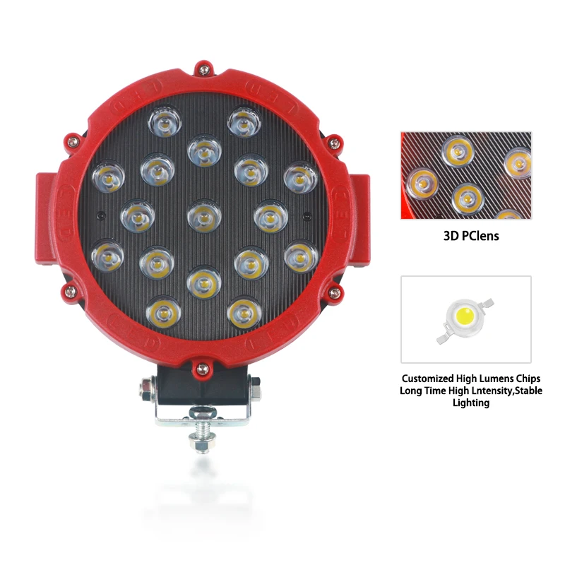 PUERXIN Auto 7 Inch 51W Round Spotlights for Car SUV Flood Led Trucks Fog Lamp Car Strobe Warning Head Driving Work Spot Light