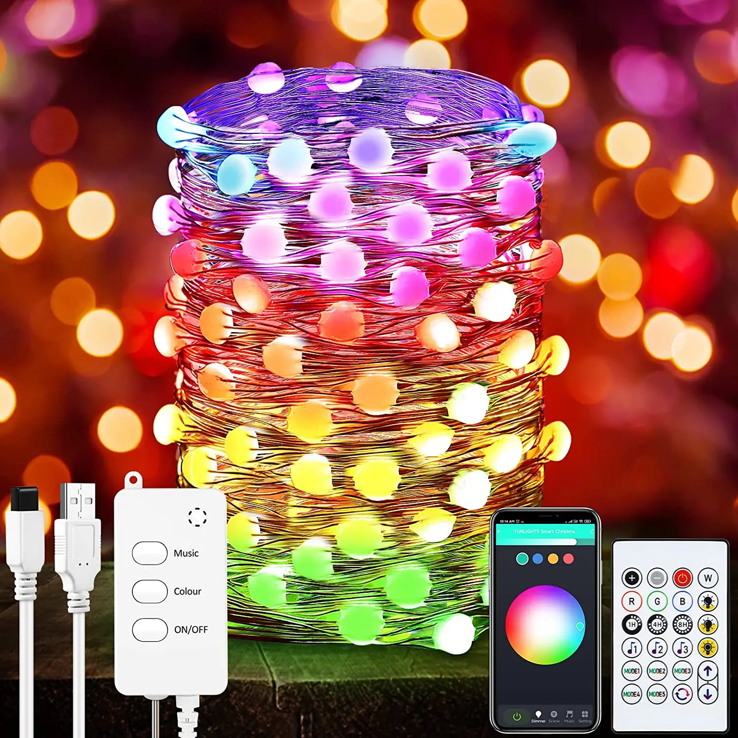 Smart USB Powered LED Fairy Light Christmas Outdoor String Lights Tuya APP Control wifi Smart Christmas Tree Lights