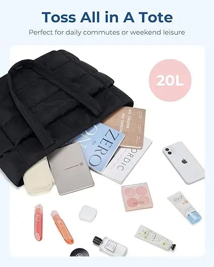 Lightweight Polyester Tote Bag for Women Puffy Design for Travel Work Beach Gym or Shopping with Fun Letter Pattern