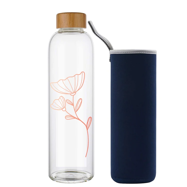 Blue sleeve gym restaurant 18 oz 32 oz borosilicate glass water bottles sports for print