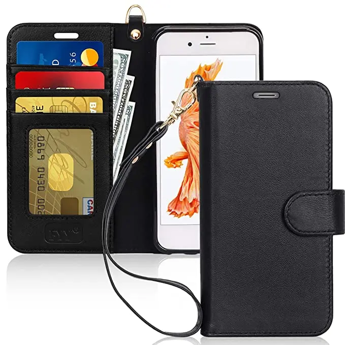 
Genuine Leather Wallet Case with Kickstand Feature and Flip Folio Case Cover with Card Slots 