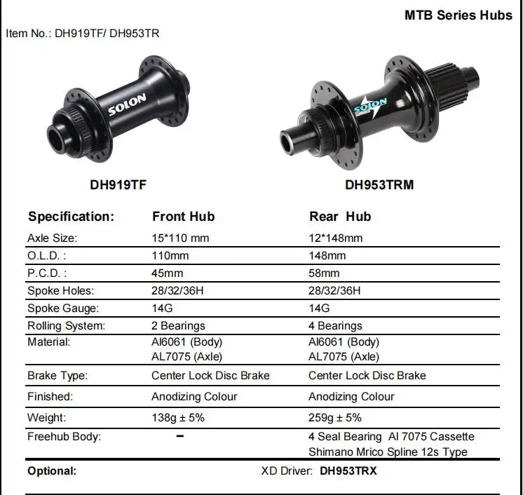 SOLON Mountain Bike Bicycle Hub 28/32/36 Holes 2+4 Bearings 110/148 mm MT B Disc Brake Hub For Shim ano Mr ico Spline 12 Speed