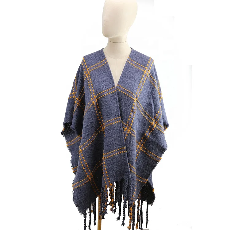 Wholesale Custom Acrylic Women Tassel Pashmina Ponchos Capes