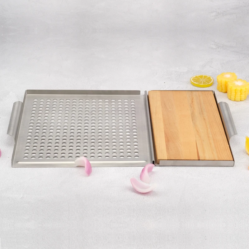 Hot sale stainless steel  bbq grills tray with wood plank