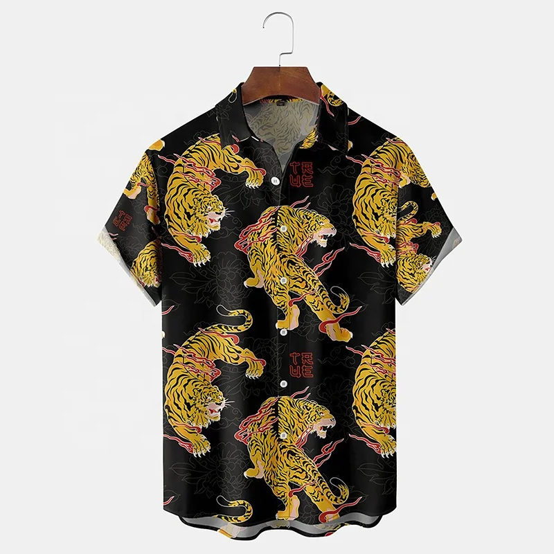 Японская рубашка Ukiyo-e Tiger с коротким рукавом свободная для вечеринки