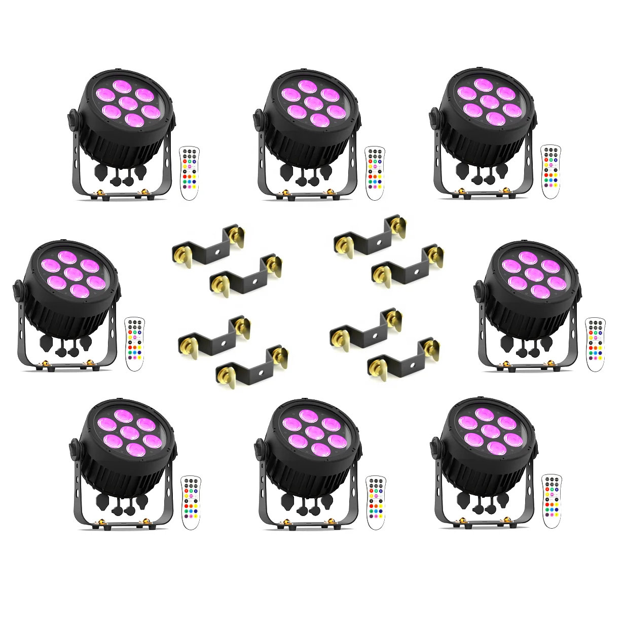 8PACK Outdoor 7*20W RGBWA+UV 6IN1 Waterproof Par light IR remote Sound Active DMX LED Slim Dj Par with OLED touch display