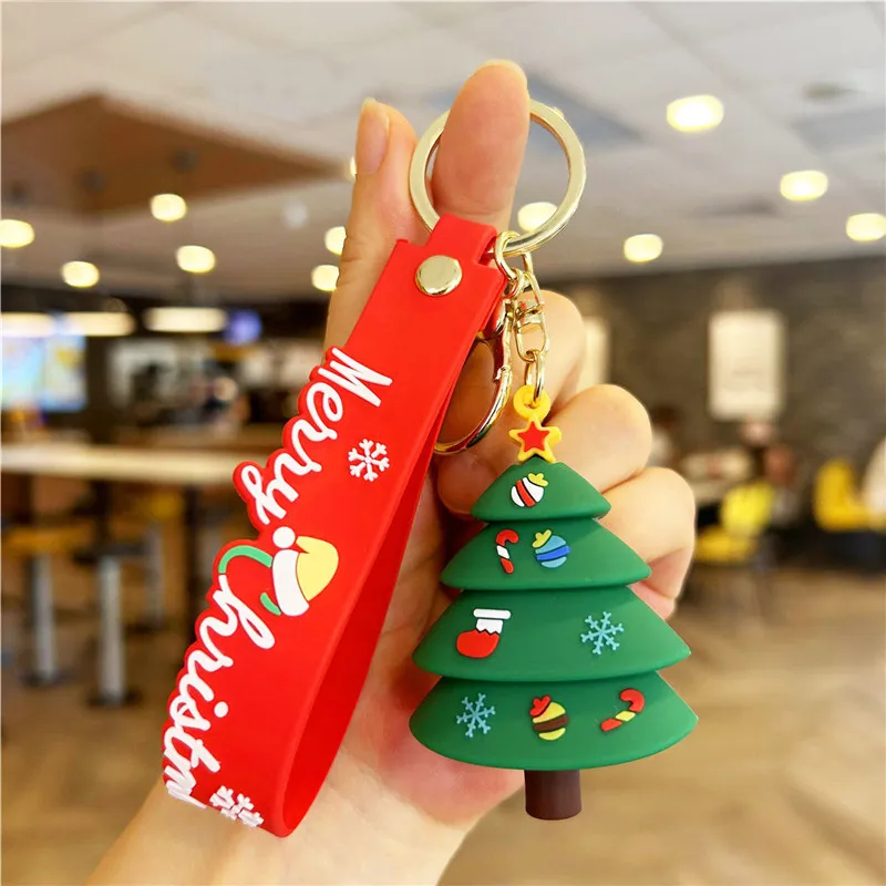 2024 New Christmas Tree Santa Snowman PVC Rubber Christmas Keychain Promotion Gifts Car Bag Pendant Santa Christmas Keychain
