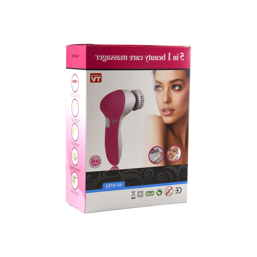 Electric Wash Face Machine Facial Pore Cleaner Body Cleaning Massage Mini Skin Beauty Massager 5 in 1 Battery Color Box