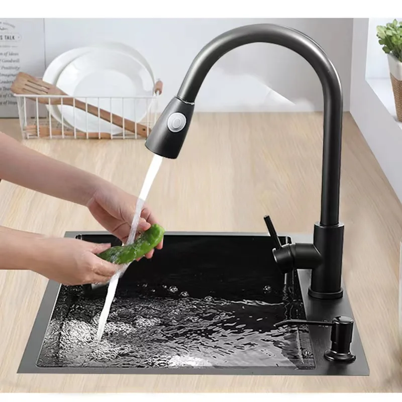 Factory Wholesale Luxury 304 Stainless Steel Single Basin Kitchen Sink Modern Black Nanomaterial Sink Durable Square Sink