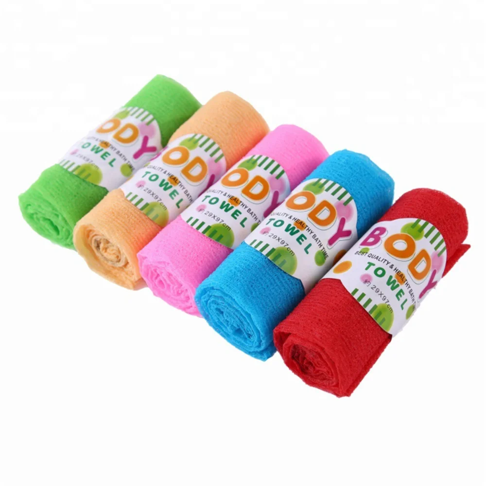 
Custom label colorful shower bath nylon exfoliating clean scrub body towel washcloth roll 