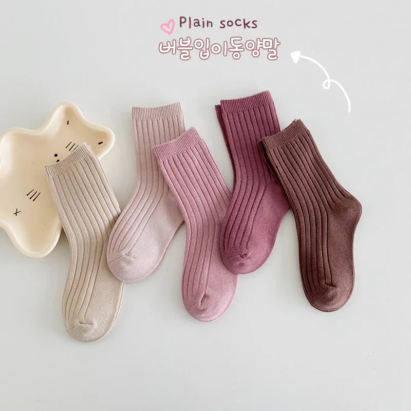 wholesale 2024 custom logo children 1-12y skin-friendly cotton bamboo plain color kids baby crew toddler socks