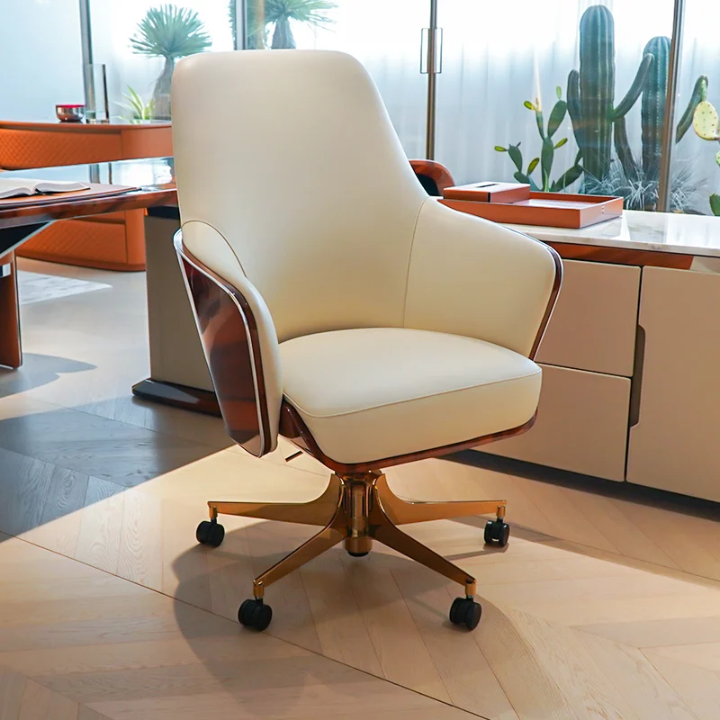 Modenfili Modern Home Study Room Furniture Genuine Leather Ergonomic Executive Study Office Chair With Wheels Silla de oficina