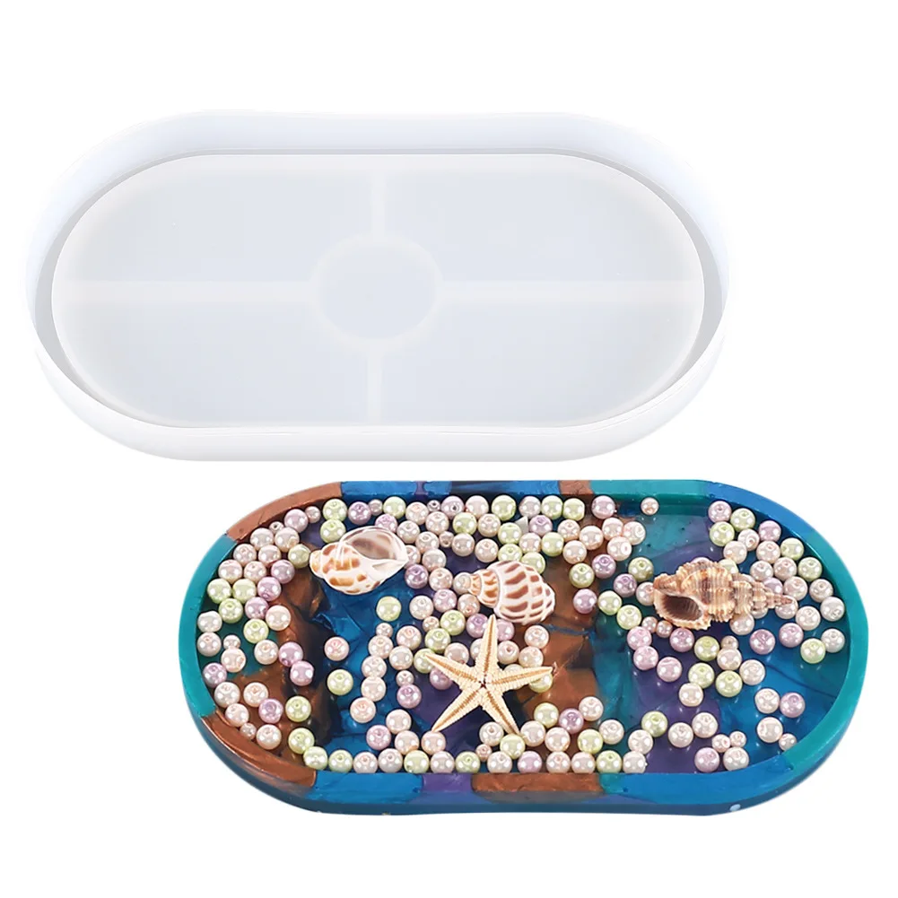 RM341 DIY handmade oval tray silicone clear epoxy resin casting making molds for jewelry ring trinket storage plate mould