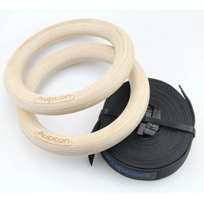 Strength Exercises Gym Wooden Rings with Adjustable Straps