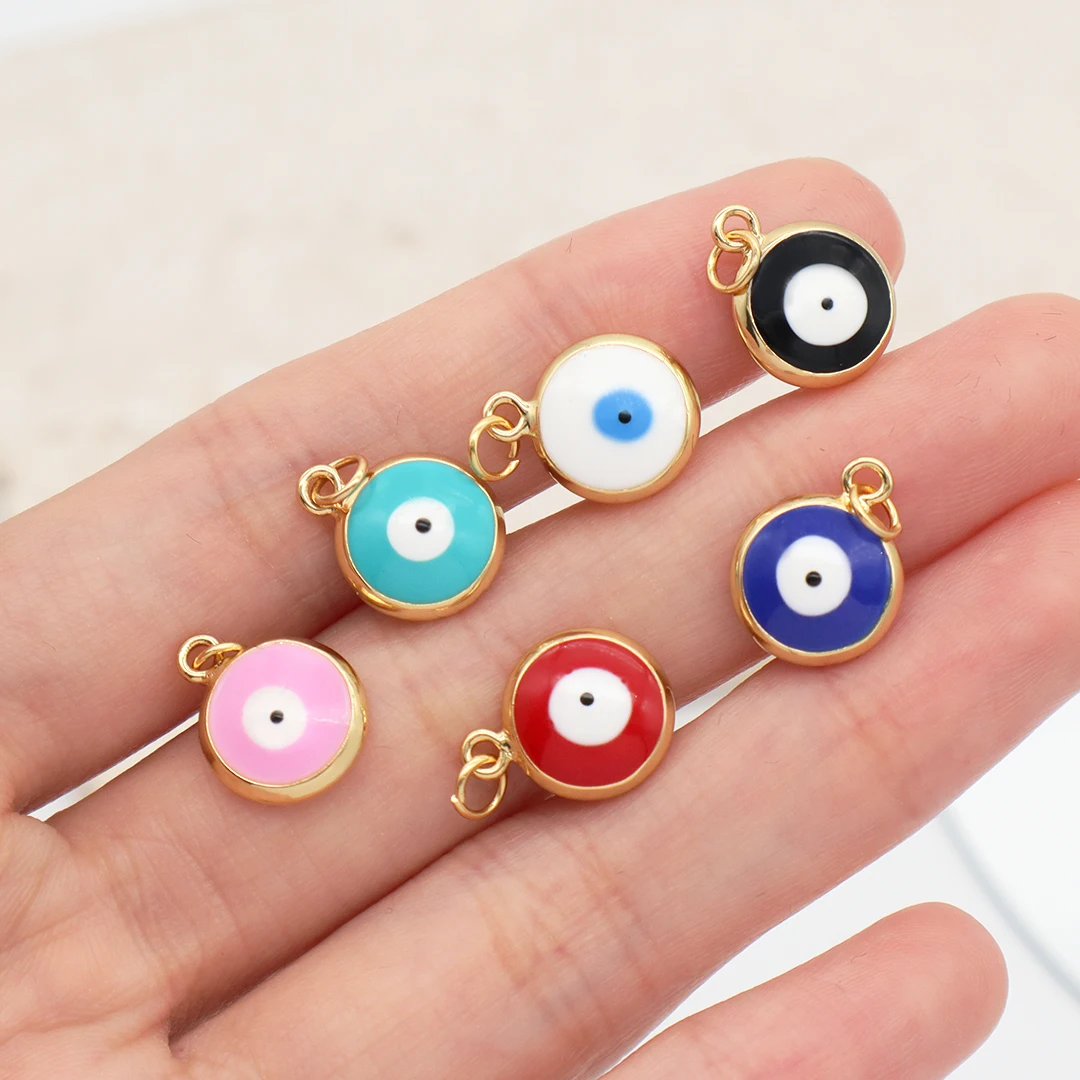 New Bulk Sale Diy Women Black White Blue Pink Devil Eyes Charm Jewelry Fashion Enamel Turkish Gold Plated Evil Eyes Pendant
