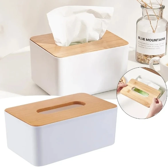 Larger Tissue Box Napkin Holder Bamboo Lid Top Handkerchief Case Wipes Dispenser Toilet Paper Organizer Container Home Car Items