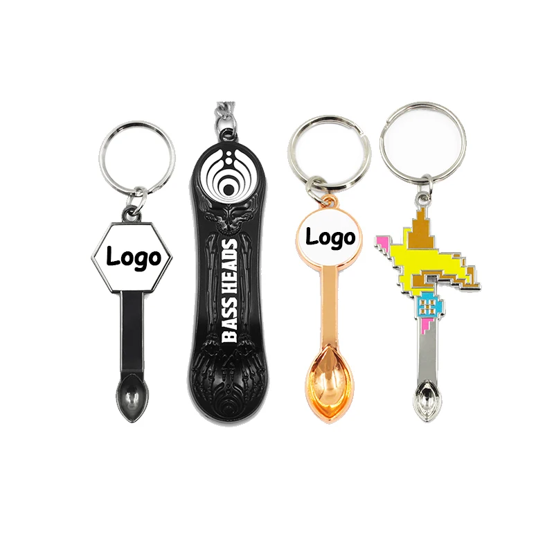 Custom Company Logo Die Cast Zinc Alloy Design Enamel Metal Key Chain Tags Keyring With Logo Mini Spoon Keychain