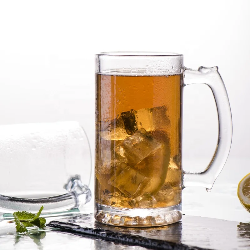 16oz wholesale Classic Beer Mug glasses Clear Lead-Free Freezer Beer Cup Heavy Drinking Beer Glass Stein with Handle