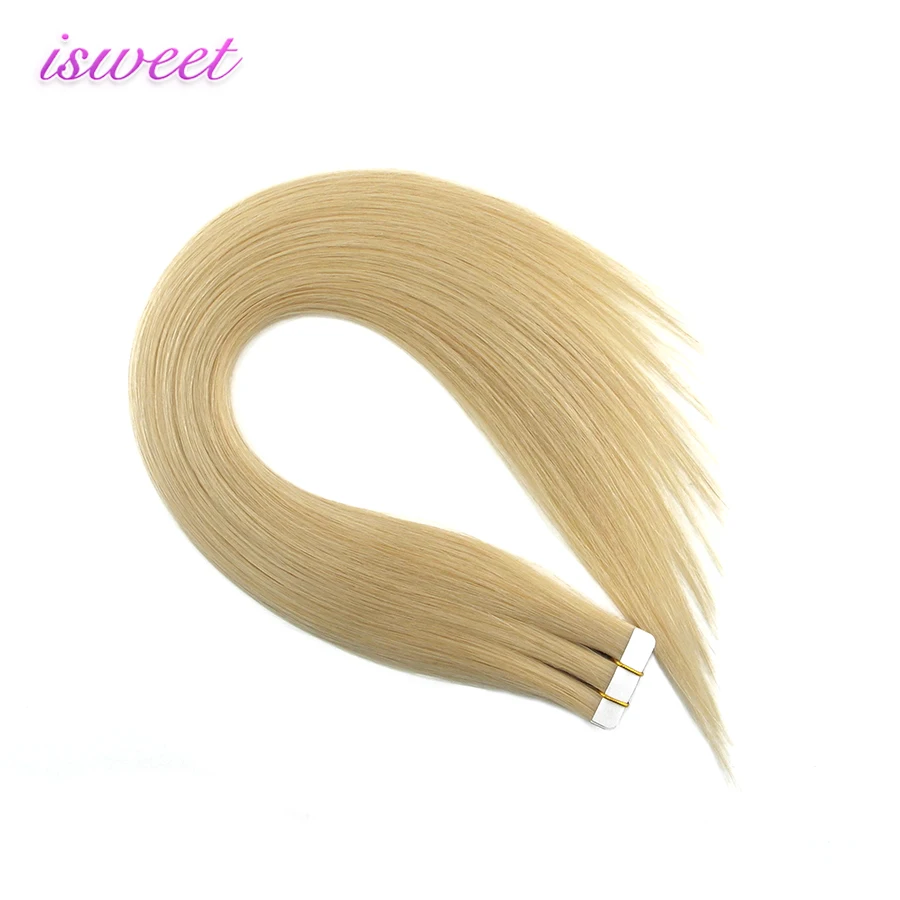 Blonde color 613 tape in hair extensions remy human double drawn with thick end