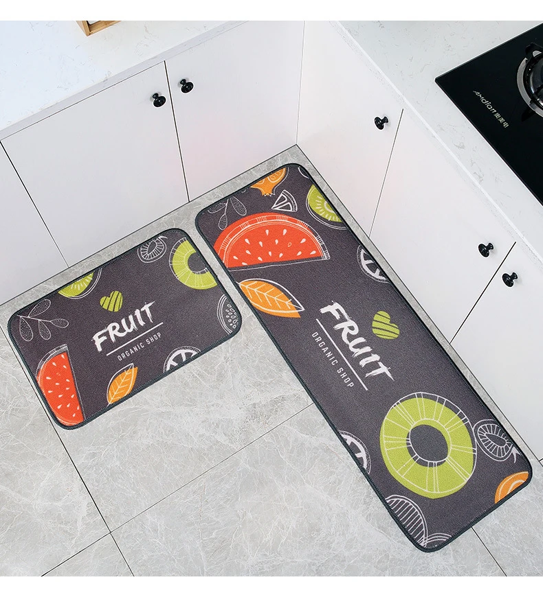 Custom Printed Design Anti-slip Polyester Kitchen Mat Set Machine Washable Kitchen Mat