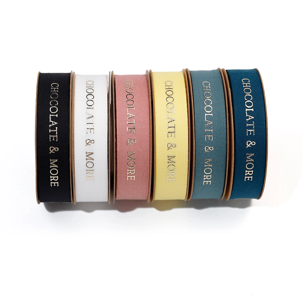 customize ribbon roll 3d embossed printed gift cotton ribbon with logo Gift chocolate Packaging Ribbon