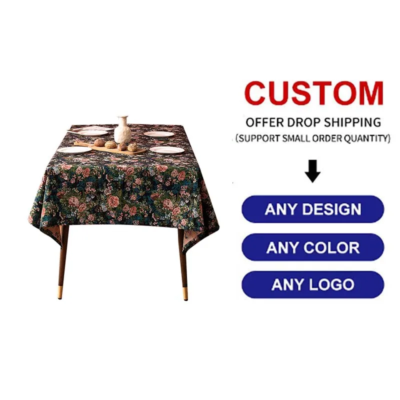 Factory Wholesale Modern Jacquard Customized Tablecloth with Tassel Edge 120*160CM Woven Polyester Cotton OEM Table cloth