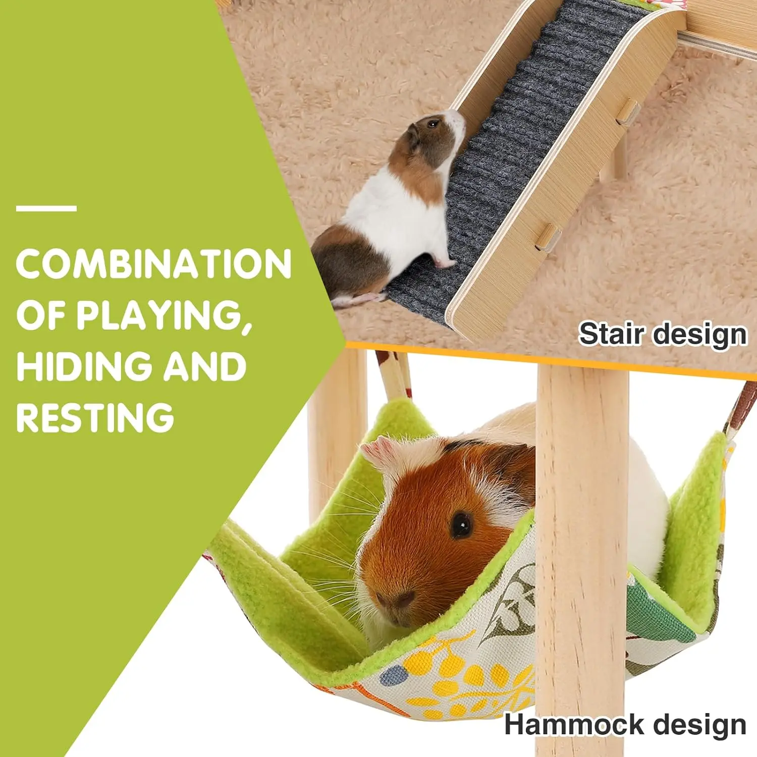 Custom Pet Home Wooden Furniture Small Animal Hamster Exercise Nest Bed Guinea Pig Hideout Hammock Platform With Stairs Ramp