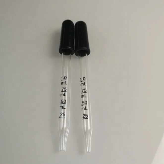 1ML Calibrated Essential Oils Eye Glass Dropper Pipette with Black Suction Bulb for Medicine Art Liquid