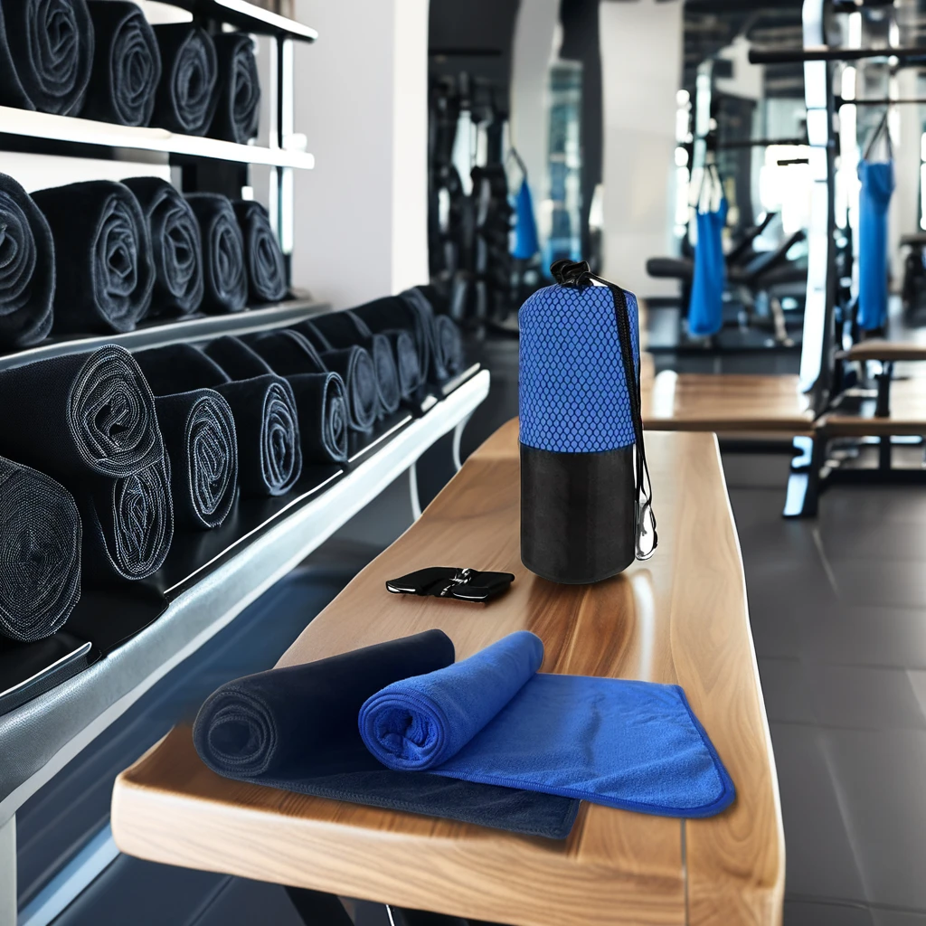 Longzhou OEM Microfiber Sports Gym Fitness Towel With Zipper Pocket Bench  custom logo  sweat towel high absorbing for gym