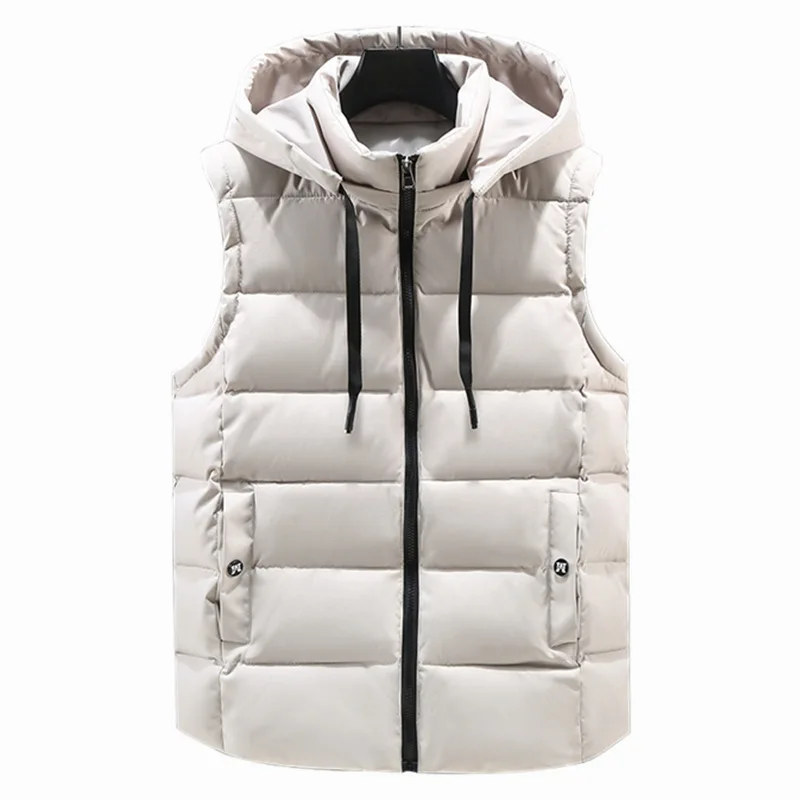 Down Jacket Vest Custom Winter Excellent Sleeveless Thermal Down Coat Woven Polyester Men Puffer Removable Hoodie Warm Plus Size