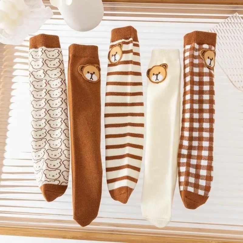Wholesale Korean Cute Brown Bear Cartoon Socks Children Adult Cotton One Size Fits All Socks For Boy Girl Kids