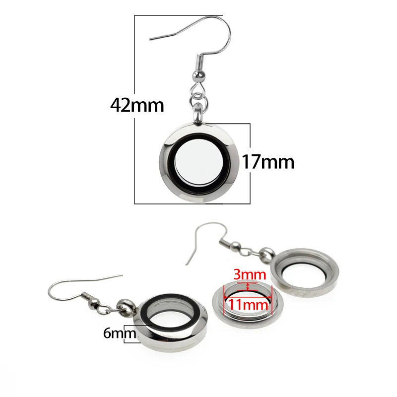 Wholesale 15mm/17mm Stainless Steel Twist Screw  Closure Glass Stainless Steel Back Earring With Glass Floating  Locket /Pair