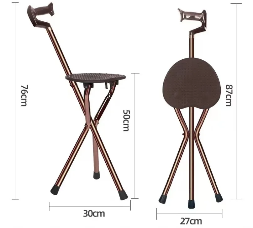 Walking stick Three-legged Foldable Crutch for Elderly with seat