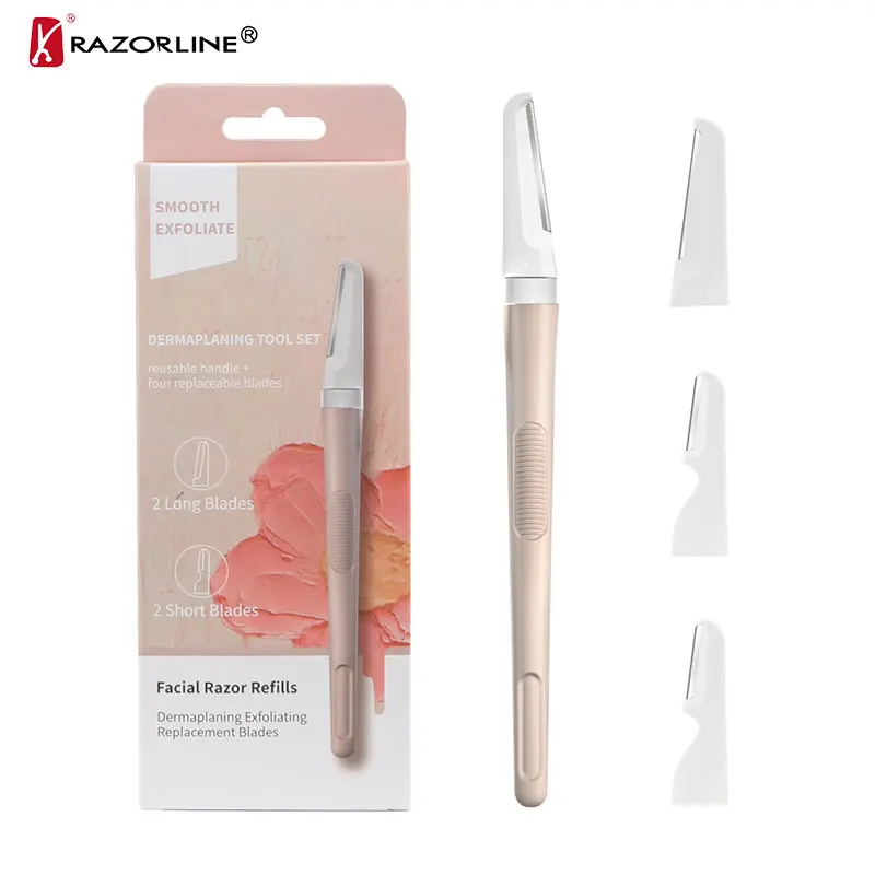 RBW5058 Aluminum Handle Eyebrow Trimmer Kit Facial Razors for Women Eyebrow Shaper Dermaplaning Tool With Cover