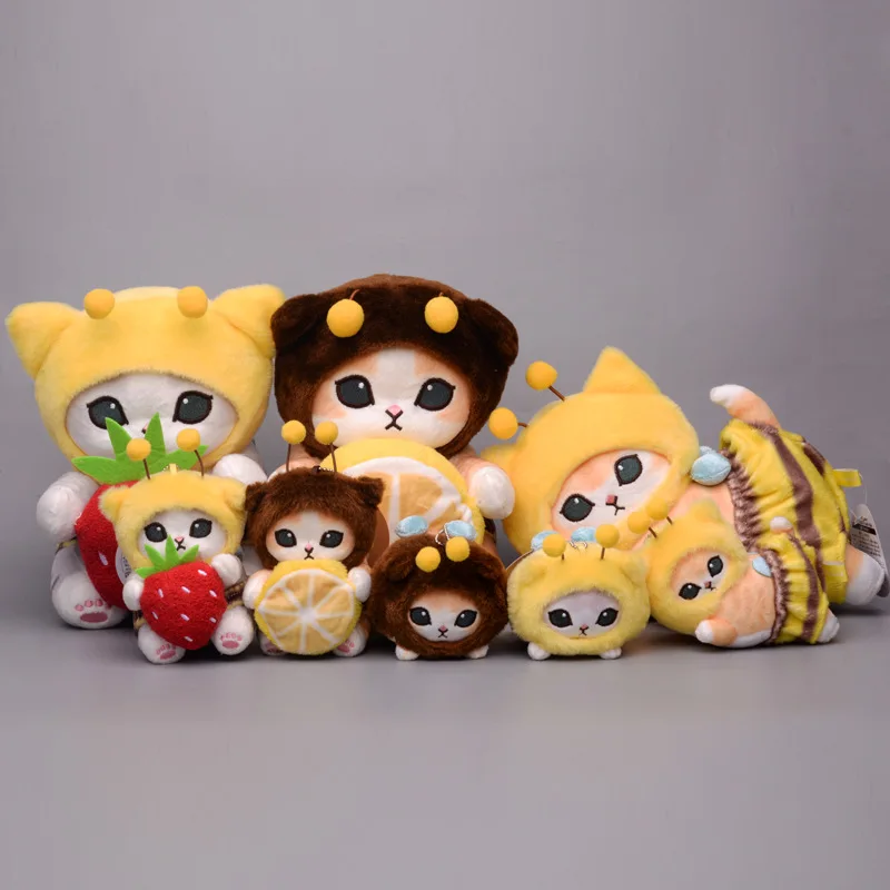Japanese cute cat disguised as a bee holding a strawberry and lemon plush doll pendant ornaments cat gift