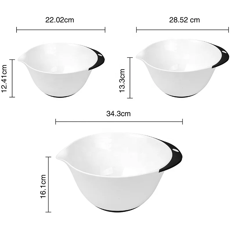 
Hot Selling Nesting Design 3 Pieces Kitchen Plastic Salad Mixing Bowl Set with Soft Grip 